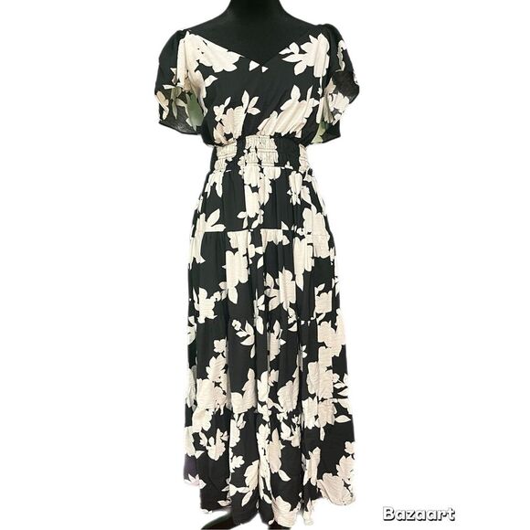 Rachel Zoe Back and White Floral Maxi Dress size Large - Picture 1 of 11